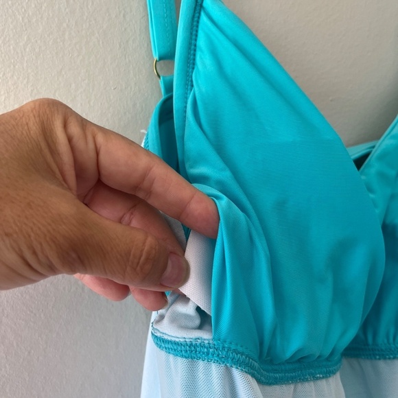 Athena Sz 12 One Piece Turquoise Tummy Control Swimsuit Shoulder Strap Luxury - Picture 6 of 12